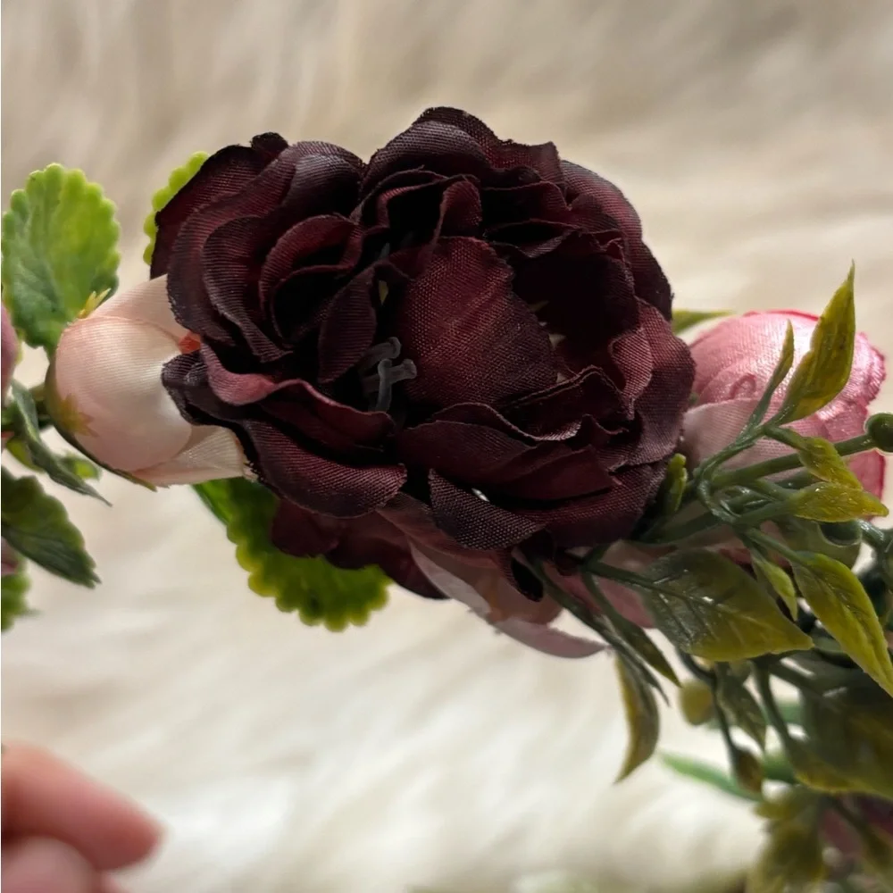 Floral Headband with Pink and Burgundy Roses photo prop wedding accessory
